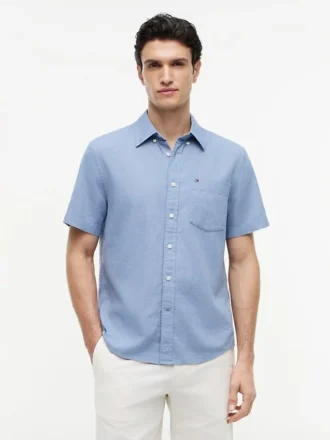 Regular Fit Short-Sleeve Linen-Blend Shirt