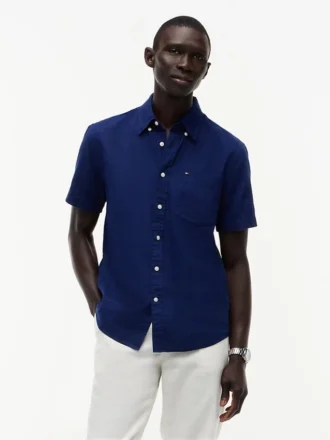 Regular Fit Short-Sleeve Linen-Blend Shirt