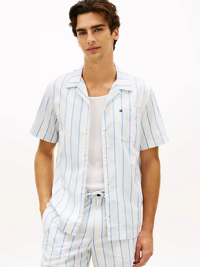 Regular Fit Striped Dobby Camp Shirt Regular Fit Striped Dobby Camp Shirt
