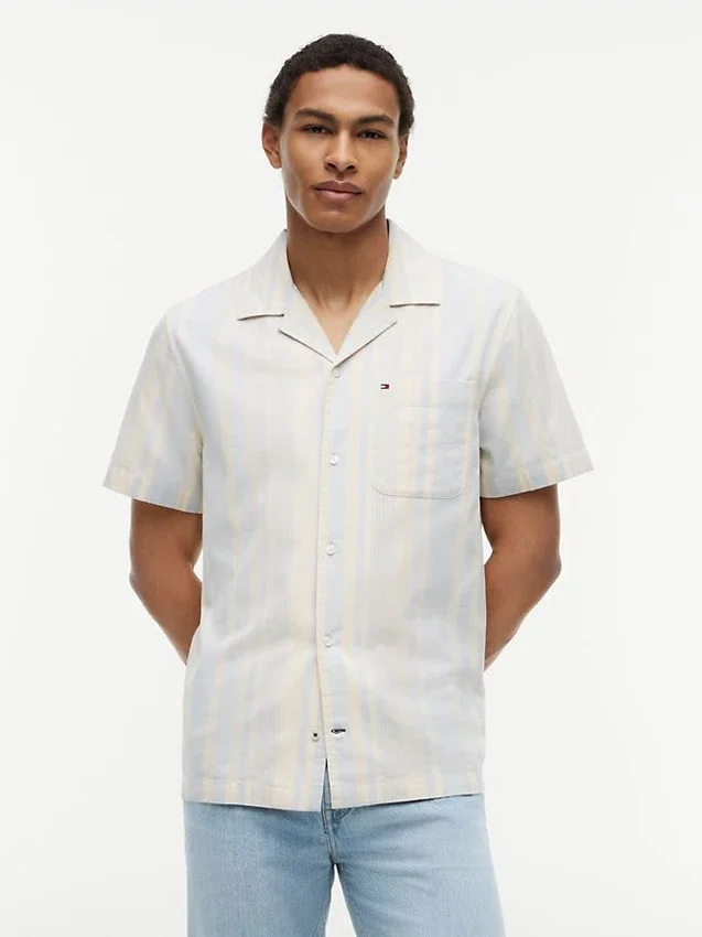 Regular Fit Striped Dobby Camp Shirt Regular Fit Striped Dobby Camp Shirt