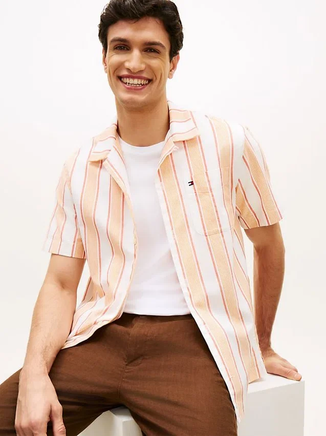 Regular Fit Striped Dobby Camp Shirt Regular Fit Striped Dobby Camp Shirt