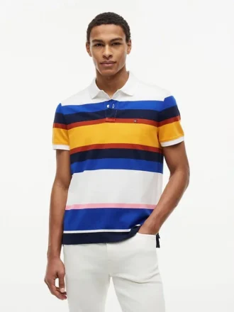 Regular Fit Striped Pique Polo