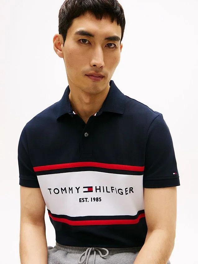 Regular Fit Tommy Logo Block Stripe Polo Regular Fit Tommy Logo Block Stripe Polo