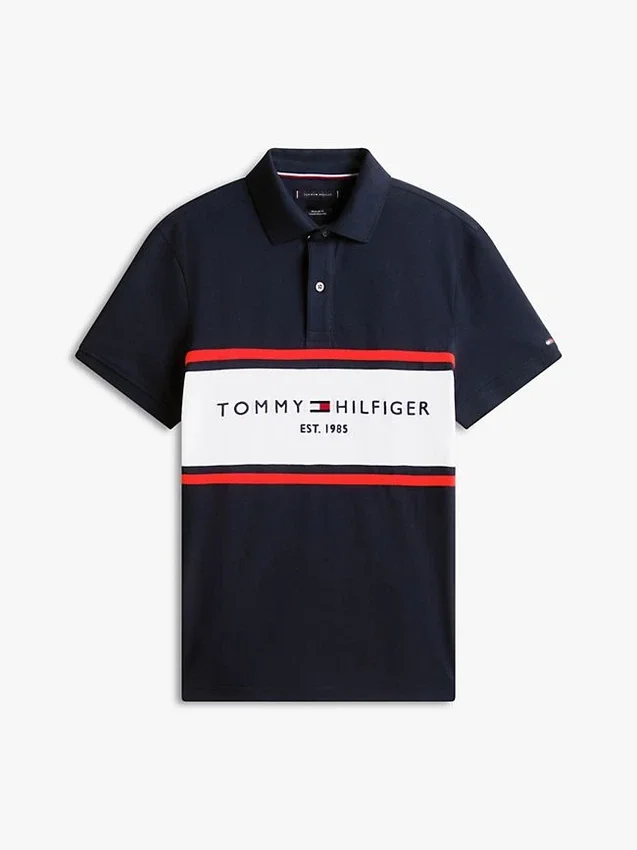 Regular Fit Tommy Logo Block Stripe Polo Regular Fit Tommy Logo Block Stripe Polo