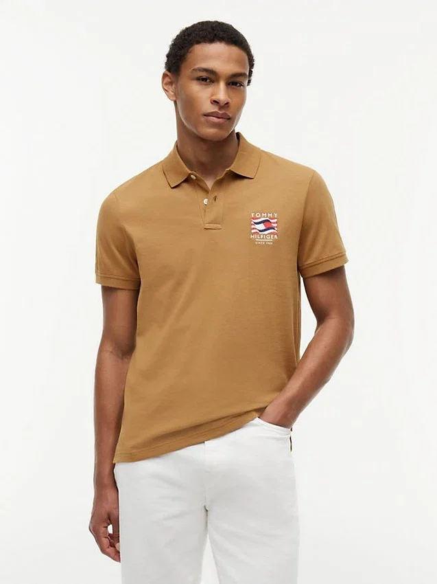 Regular Fit Wavy Flag Smooth Cotton Polo Regular Fit Wavy Flag Smooth Cotton Polo