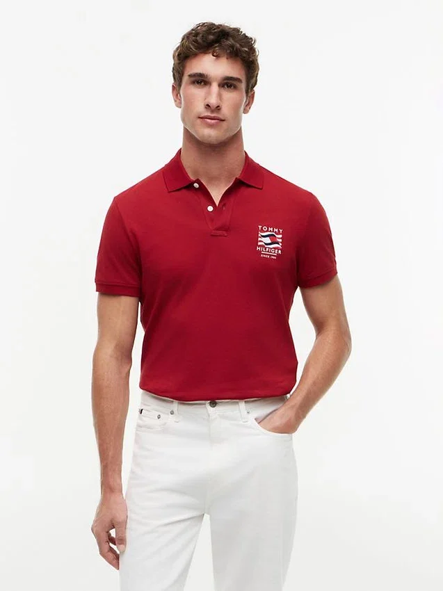 Regular Fit Wavy Flag Smooth Cotton Polo Regular Fit Wavy Flag Smooth Cotton Polo