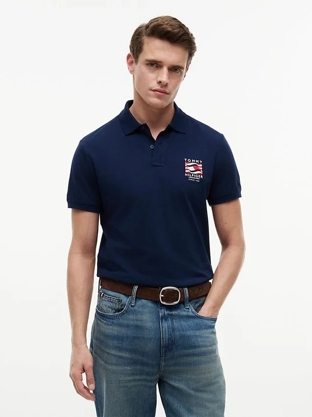 Regular Fit Wavy Flag Smooth Cotton Polo Regular Fit Wavy Flag Smooth Cotton Polo