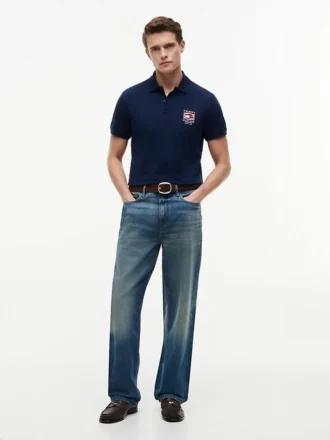 Regular Fit Wavy Flag Smooth Cotton Polo
