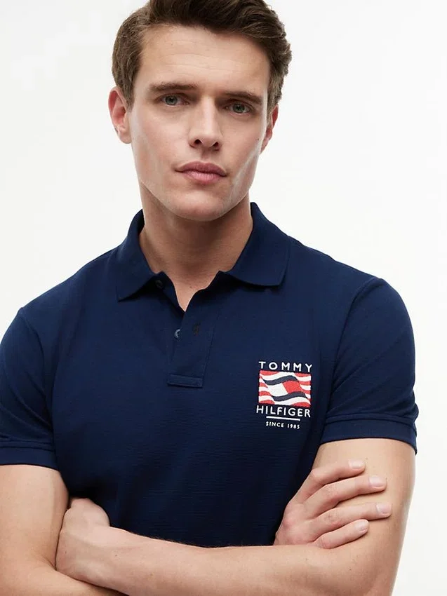 Regular Fit Wavy Flag Smooth Cotton Polo Regular Fit Wavy Flag Smooth Cotton Polo