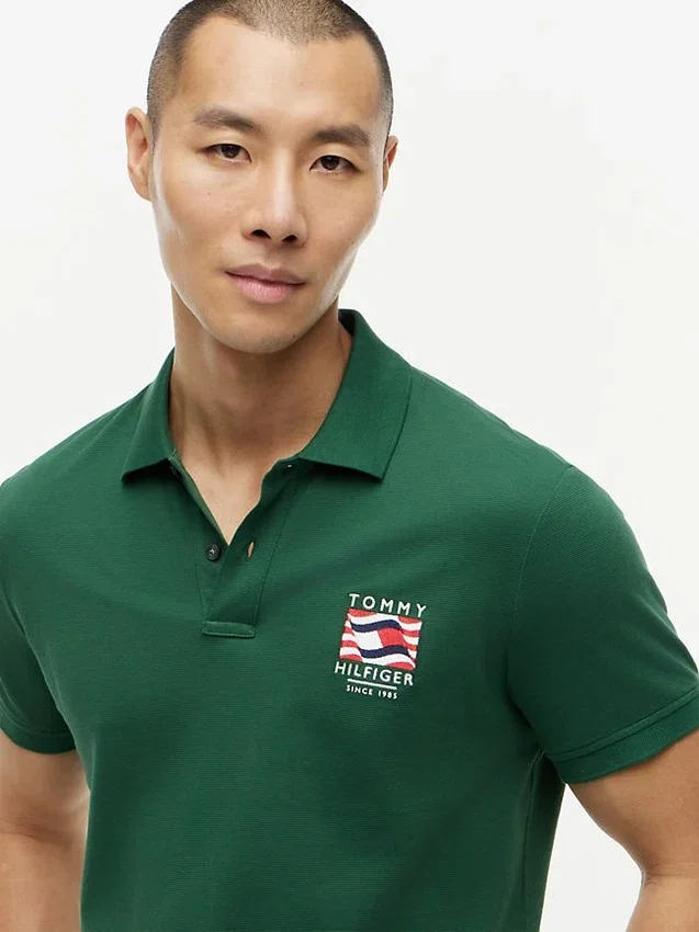 Regular Fit Wavy Flag Smooth Cotton Polo Regular Fit Wavy Flag Smooth Cotton Polo