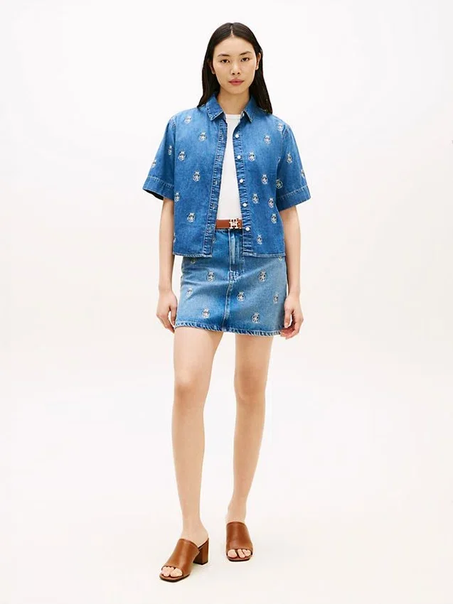 Relaxed Fit Allover Crest Denim Shirt Relaxed Fit Allover Crest Denim Shirt