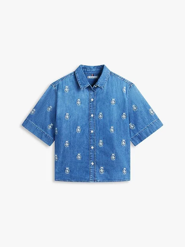 Relaxed Fit Allover Crest Denim Shirt Relaxed Fit Allover Crest Denim Shirt