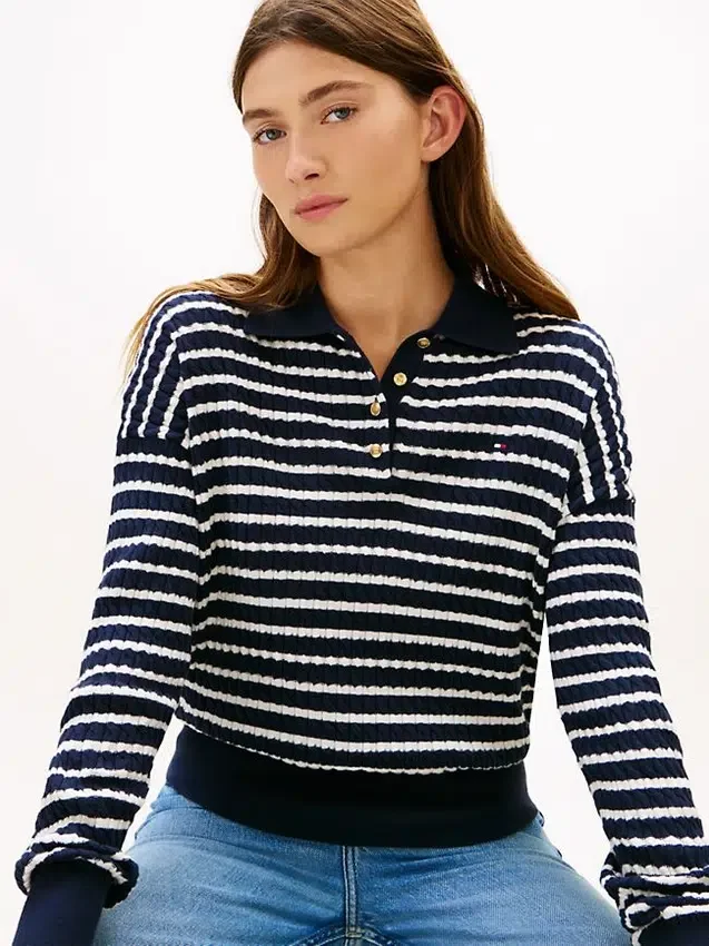 Relaxed Fit Cable Knit Sweater Polo Relaxed Fit Cable Knit Sweater Polo