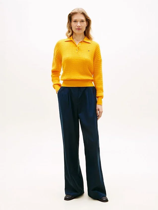 Relaxed Fit Cable Knit Sweater Polo Relaxed Fit Cable Knit Sweater Polo