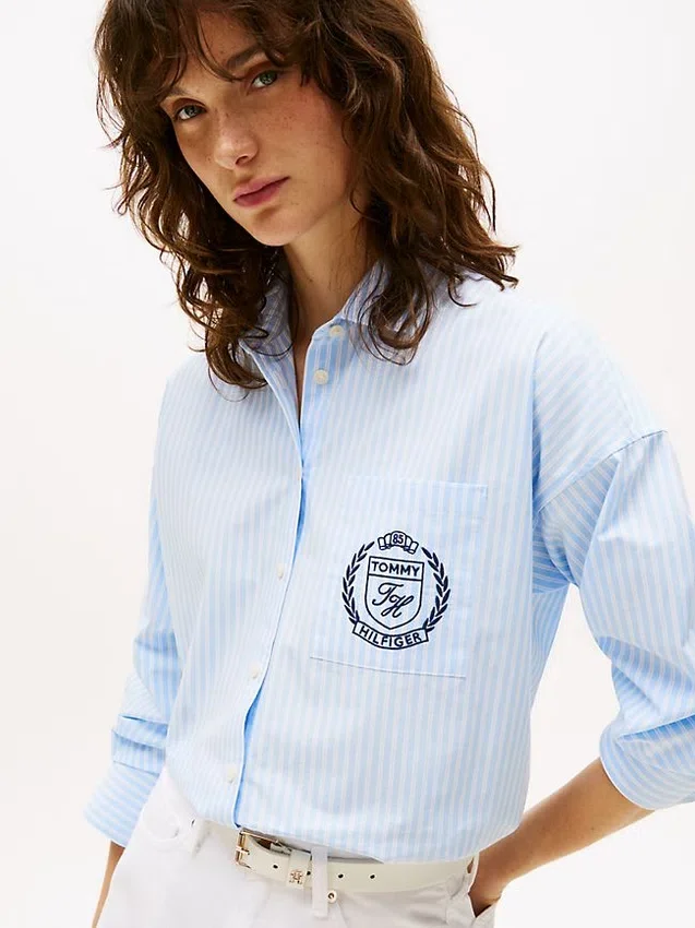 Relaxed Fit Crest Logo Striped Shirt Relaxed Fit Crest Logo Striped Shirt
