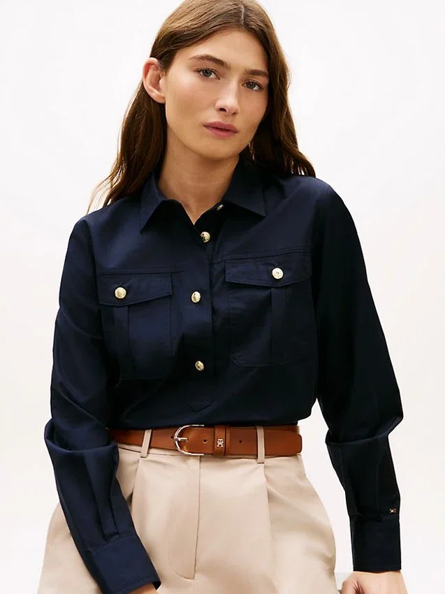 Relaxed Fit Gold-Button Poplin Shirt Relaxed Fit Gold-Button Poplin Shirt