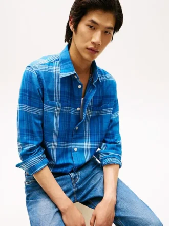 Relaxed Fit Plaid Slub Cotton Shirt
