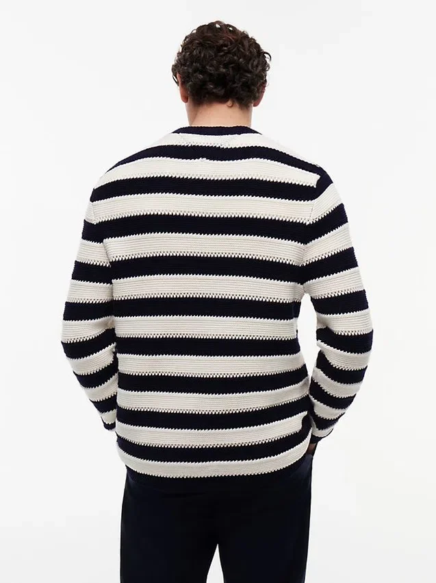 Relaxed Fit Striped Crochet Sweater Relaxed Fit Striped Crochet Sweater