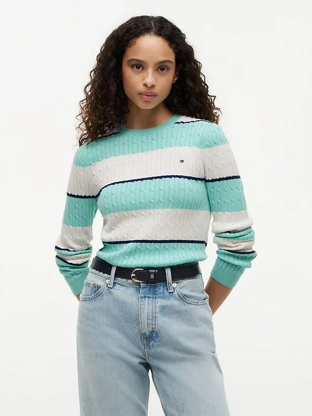 Rugby Stripe Cable Knit Sweater Rugby Stripe Cable Knit Sweater