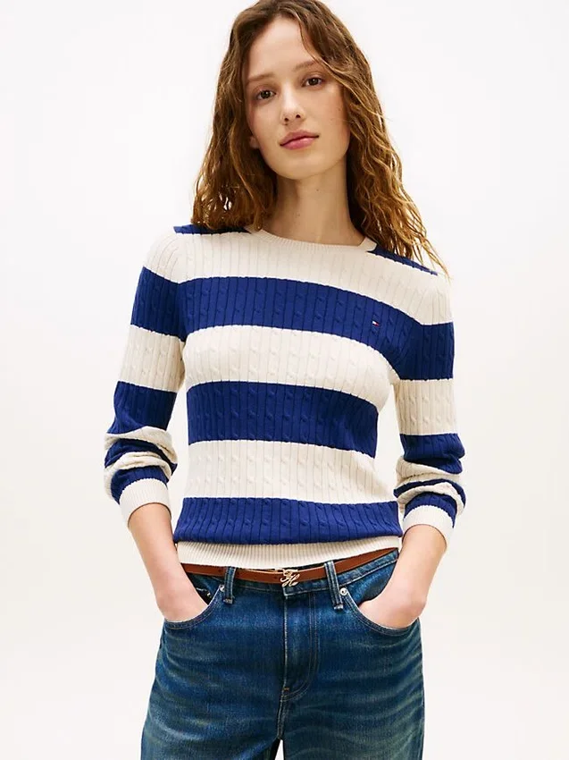 Rugby Stripe Cable Knit Sweater Rugby Stripe Cable Knit Sweater