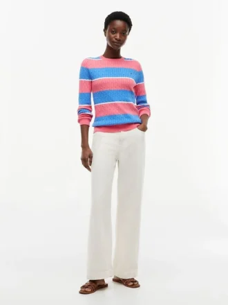 Rugby Stripe Cable Knit Sweater