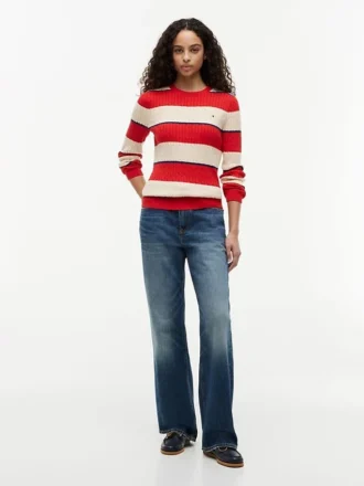 Rugby Stripe Cable Knit Sweater