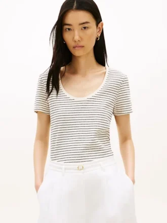 Scoop Neck Linen-Blend T-Shirt