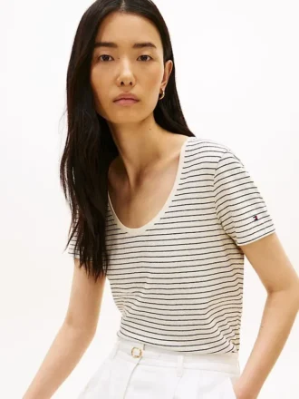 Scoop Neck Linen-Blend T-Shirt