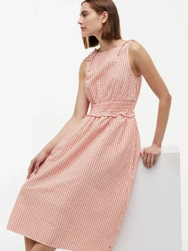 Shirred Gingham Seersucker Midi Dress Shirred Gingham Seersucker Midi Dress
