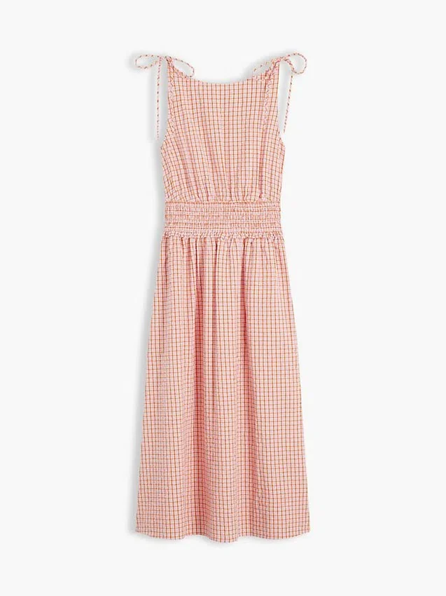 Shirred Gingham Seersucker Midi Dress Shirred Gingham Seersucker Midi Dress