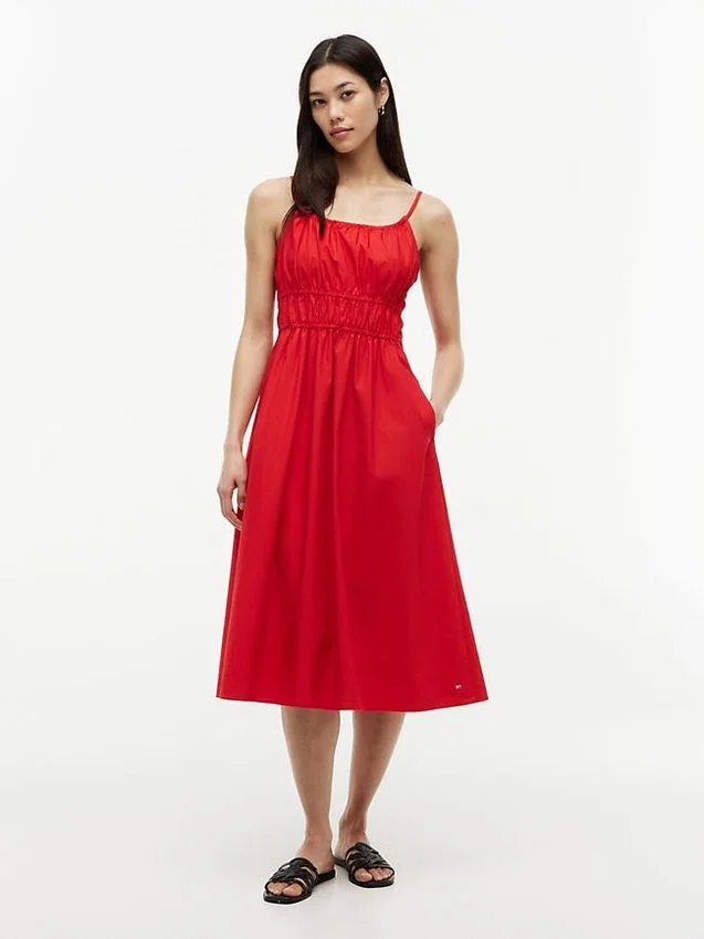 Shirred Poplin Midi Dress Shirred Poplin Midi Dress