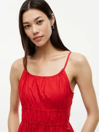 Shirred Poplin Midi Dress