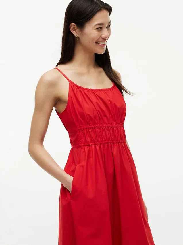 Shirred Poplin Midi Dress Shirred Poplin Midi Dress