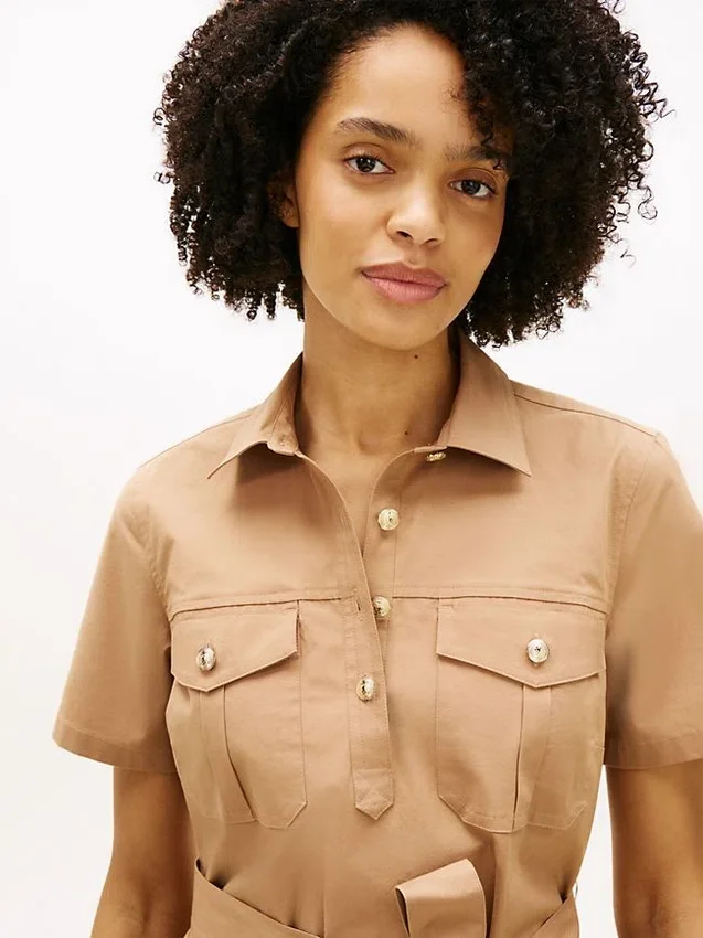 Short-Sleeve Belted Utility Shirtdress Short-Sleeve Belted Utility Shirtdress