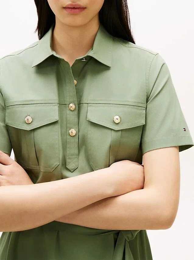 Short-Sleeve Belted Utility Shirtdress Short-Sleeve Belted Utility Shirtdress
