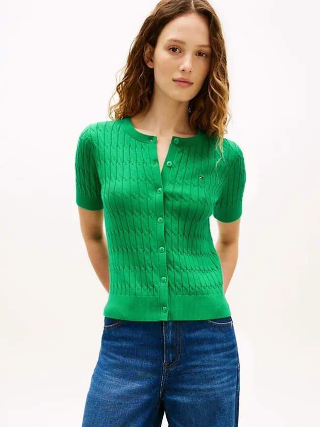 Short-Sleeve Cable Knit Cardigan Short-Sleeve Cable Knit Cardigan