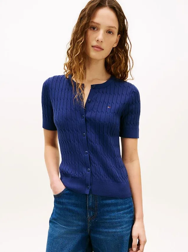 Short-Sleeve Cable Knit Cardigan Short-Sleeve Cable Knit Cardigan