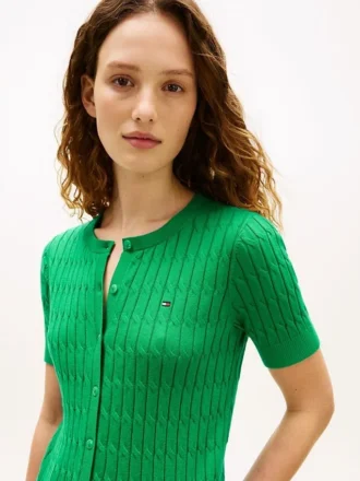 Short-Sleeve Cable Knit Cardigan