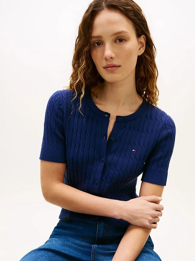 Short-Sleeve Cable Knit Cardigan Short-Sleeve Cable Knit Cardigan