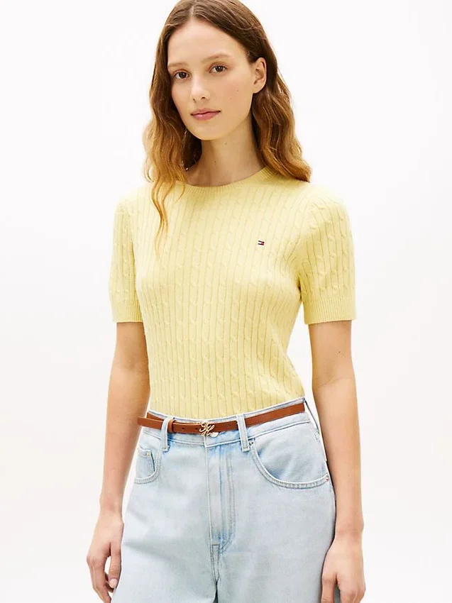 Short-Sleeve Cable Knit Sweater Short-Sleeve Cable Knit Sweater