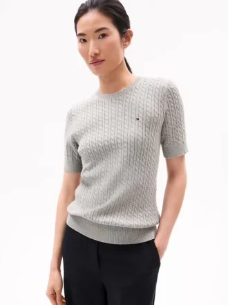 Short-Sleeve Cable Knit Sweater