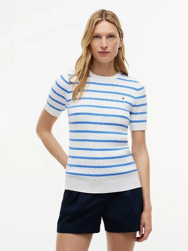 Short-Sleeve Cable Knit Sweater Short-Sleeve Cable Knit Sweater