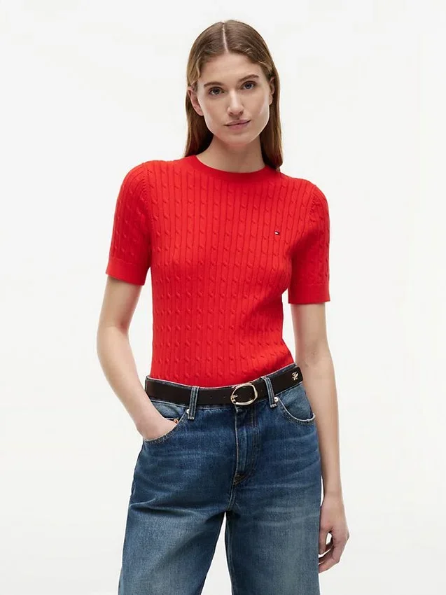 Short-Sleeve Cable Knit Sweater Short-Sleeve Cable Knit Sweater