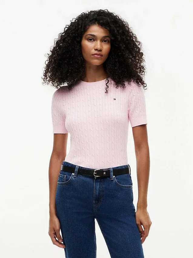 Short-Sleeve Cable Knit Sweater Short-Sleeve Cable Knit Sweater