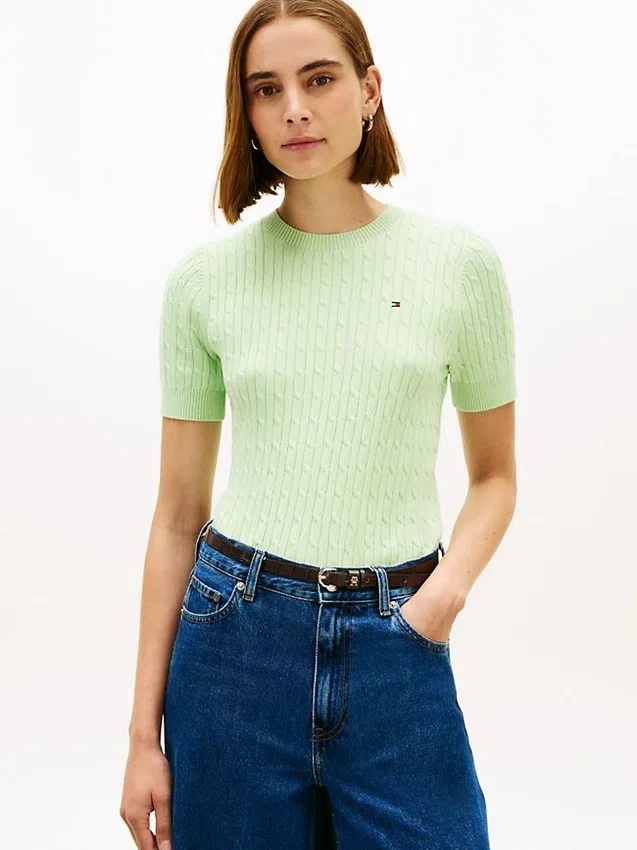 Short-Sleeve Cable Knit Sweater Short-Sleeve Cable Knit Sweater