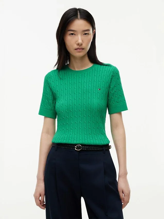 Short-Sleeve Cable Knit Sweater Short-Sleeve Cable Knit Sweater