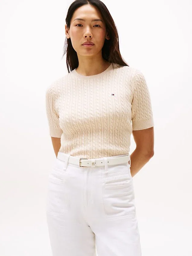 Short-Sleeve Cable Knit Sweater Short-Sleeve Cable Knit Sweater