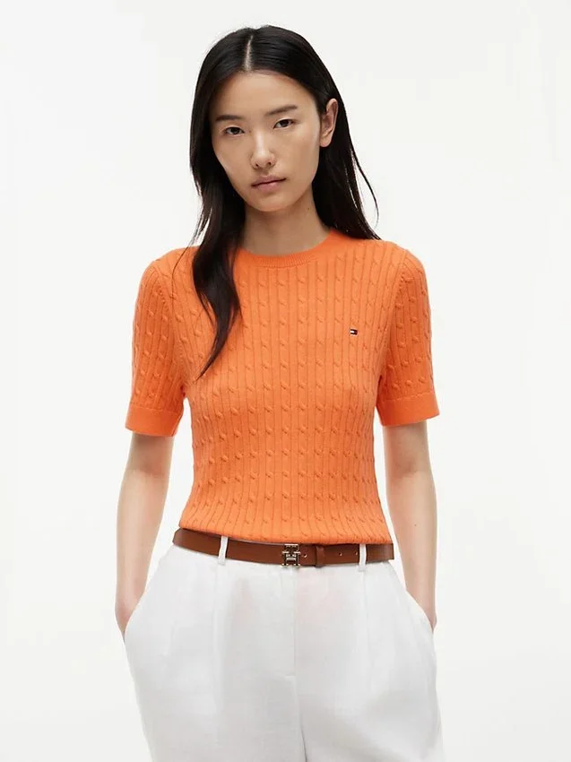 Short-Sleeve Cable Knit Sweater Short-Sleeve Cable Knit Sweater
