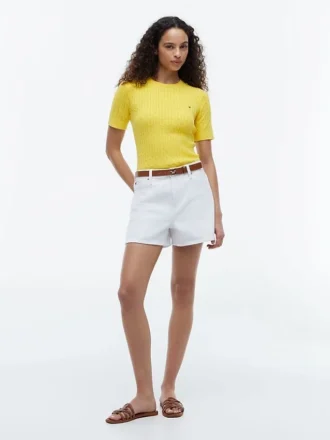 Short-Sleeve Cable Knit Sweater