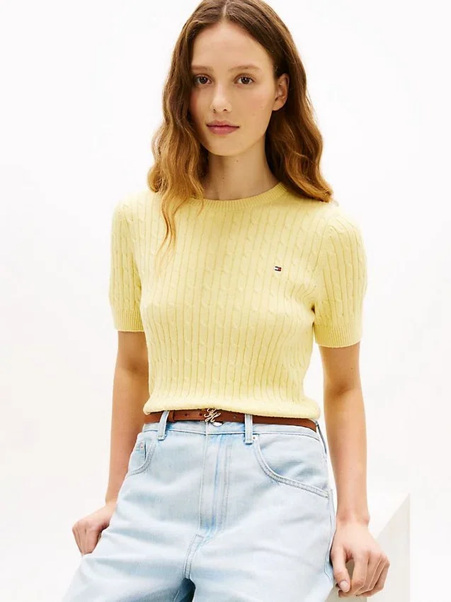 Short-Sleeve Cable Knit Sweater Short-Sleeve Cable Knit Sweater